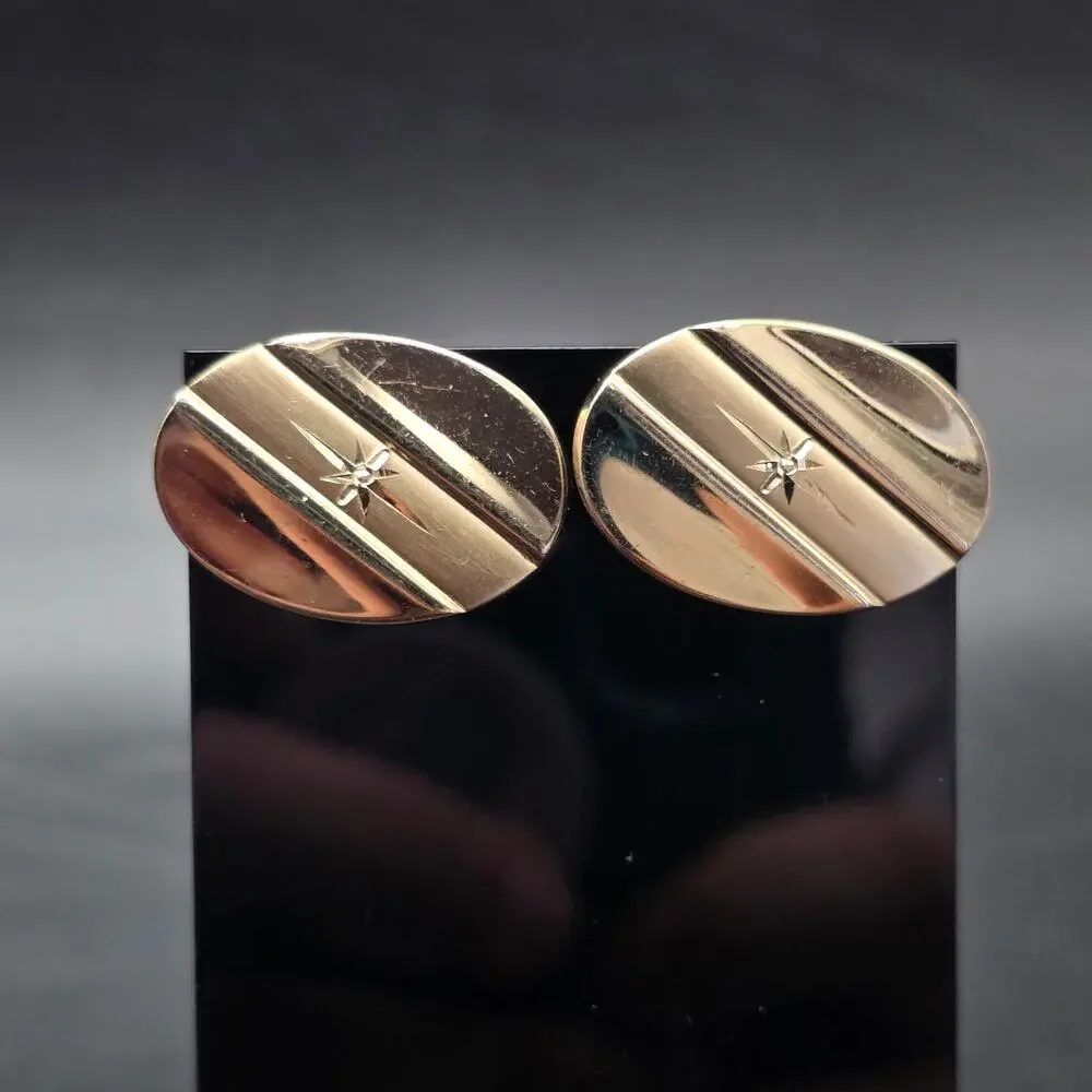 Gold Tone Oval Cuff Links Men's Vintage Accessory